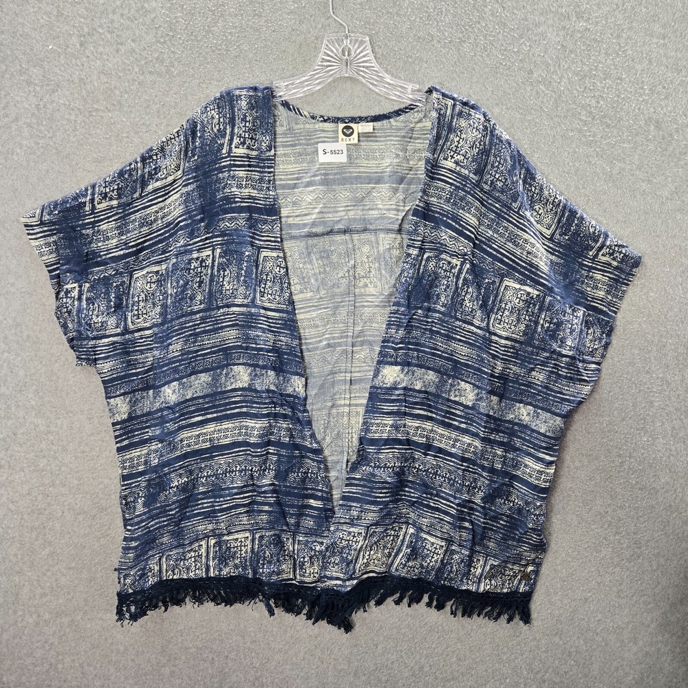 Roxy Women Sweater One Size Blue Poncho Cardigan Open Front